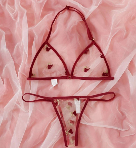 Totally sheer bra and thong - playful bedroom wear