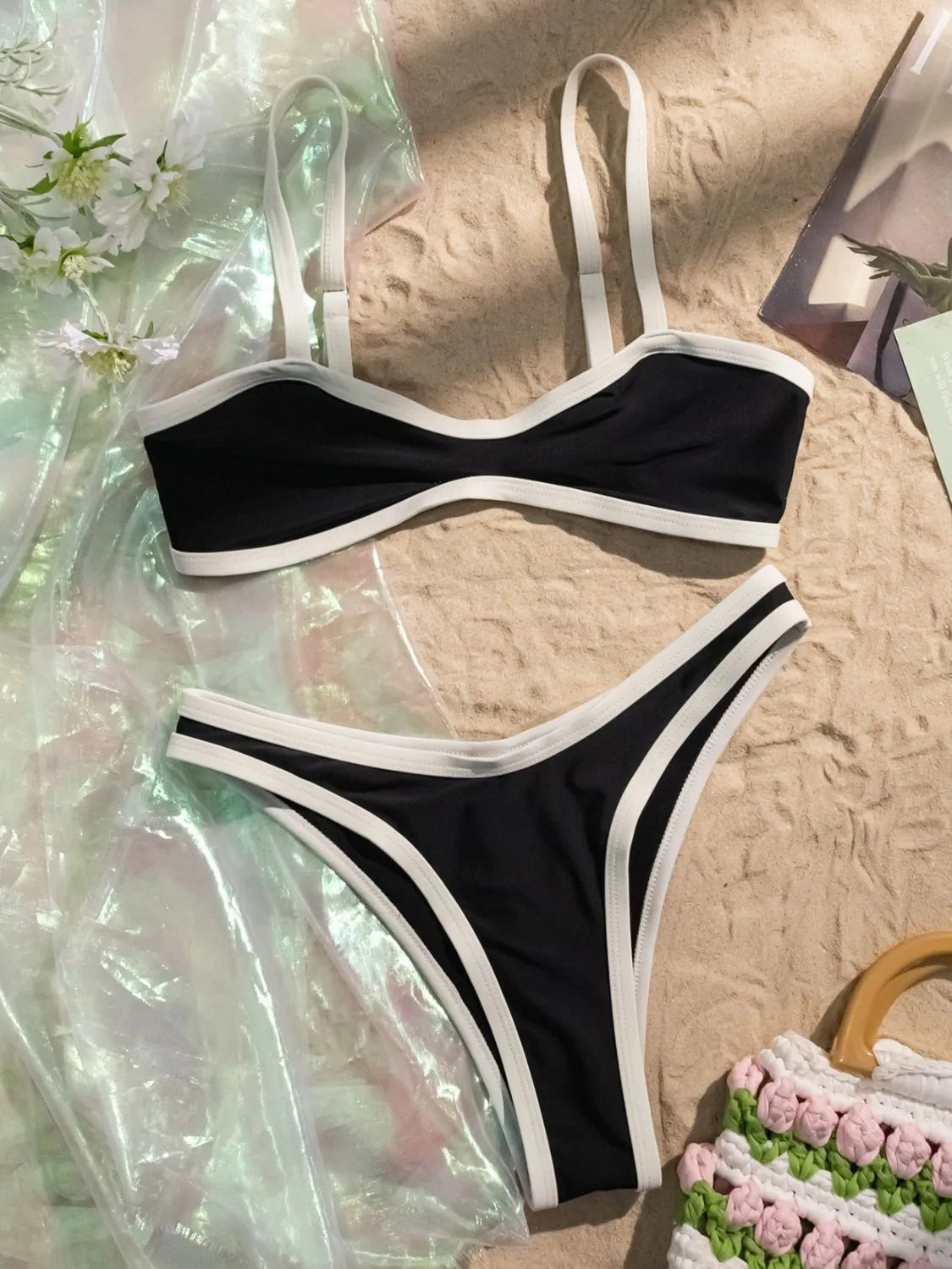 Bikini with bold contrast trim - full view clean lines